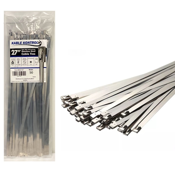 Kable Kontrol Cable Tie, 27 in L, 8 in Max Bundle Dia., Silver, 304 Stainless Steel, 485 lb Strength, 50 PK SSCT-485-27 - main